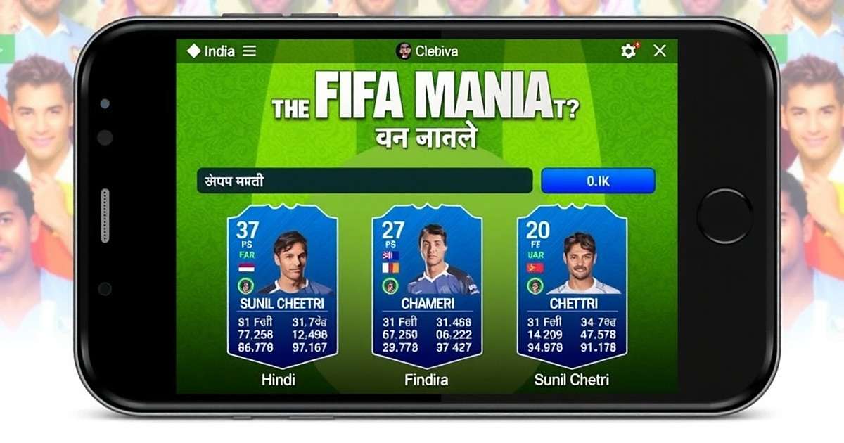 FIFA Mania in India showing Hindi language interface with Indian player cards including Sunil Chhetri